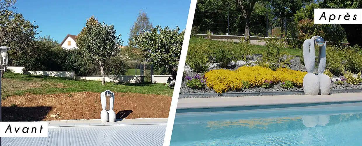 Avant-après Création d’un talus au bord d’une piscine existante